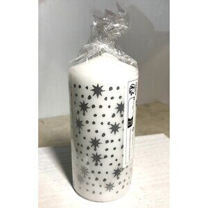 IKEA Vinterfint White & Black Star Patterned Pillar Candle 45 Hours 14cm